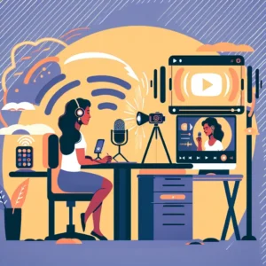 "Content creator recording a video podcast with professional equipment, showcasing the process of publishing to Spotify, featured in the article 'How to Publish Video Podcasts to Spotify: Complete Guide for Content Creators.'"